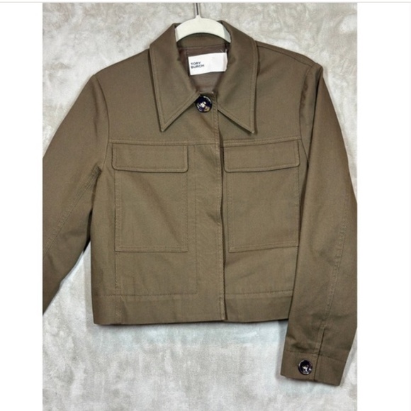 NEW! Tory Burch Olive Green Cropped Jacket Size 2 Military Style - Picture 4 of 10